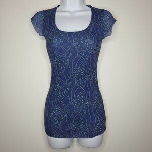 Sweet Pea Stacy Frati Womens Y2K Blue Dot Mesh Fitted Top Size S Whimsigoth